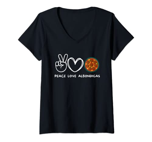 Mujer Albondigas de paz, amor, retro, amante de la comida Camiseta Cuello V