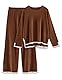 Yuson Girl Zweiteiler Damen Elegant Hausanzug Langarm Bequeme Strickanzug 2 Stück Freizeitanzug Gerippt Lounge Sets Rundhals Strickpullover Weites Bein Elastische Taille Hose Sportanzug(Braun, L)