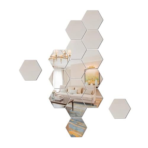 yufana 24 Piezas Espejo Hexagona, Espejos Decorativos De Pared, Pegatina De Hexagonal AcríLico, Pegatina Espejo MóVil Hexagonal, para DecoracióN (Plata)