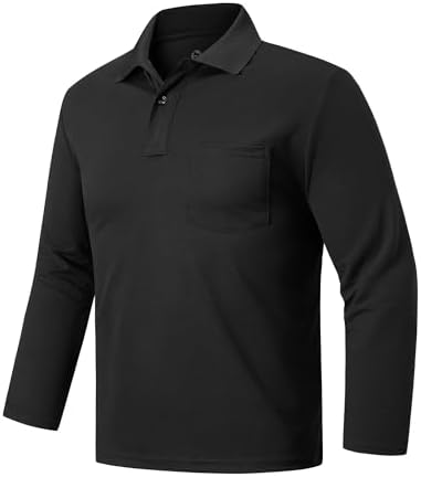 Outdoor Ventures UPF50+ Men's Long Sleeve Polo Shirt UV Protection Golf Sports T Shirt Men Lightweight Breathable Casual Tennis Polo Shirt, Black, L