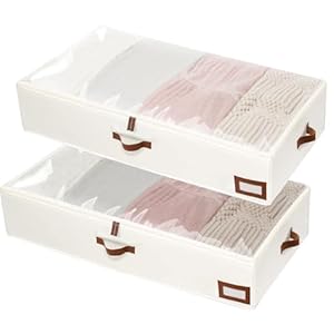 FLYBOX Unterbettkommode mit transparentem Deckel, Beige, Jumbo, 2er-Pack