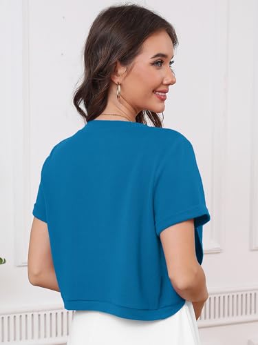 Image of Heymoments Women's Short Sleeve Bolero Shrugs Lightweight V-Neck Open Front Cropped Cardigan (S-2XL)
