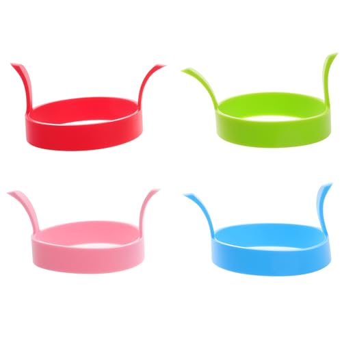 Kichvoe Anillos de Silicona Reutilizables para Huevos Fritos, Molde Redondo con Doble Asa, Set 4 Piezas en Colores Verde, Rojo, Azul y Rosa, Apto para Cocina y Desayuno