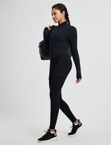 baleaf Thermal Leggings Women Trousers Fleece Lined Hiking Legging Water Resistant Warm Pants for Winter with Pockets Walking Running Black M - Image 3