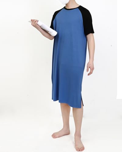 Men's Short-Sleeve Nightshirt Pajamas Crew neck Nightgown Loose Comfy Sleep Shirt Big & Tall Kaftan Sleepwear3