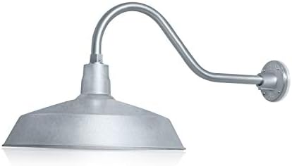 17in. Galvanized Finish Outdoor Gooseneck Barn Light Fixture With 22in. Long Extension Arm - Wall Sconce Farmhouse, Vintage, Antique Style - UL Listed - 9W 900lm A19 LED Bulb (5000K Cool White)