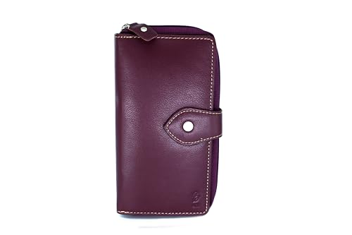 Generic BTC Womens Wallet Leather Bifold Card Holder RFID Blocking with Zipper Coin Pocket, Cherry Maroon