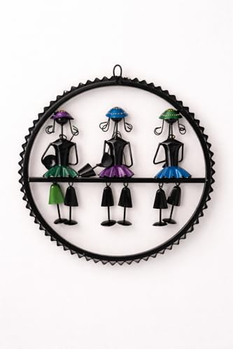 Image of Handcrafted Metal Musician Dolls Wall Hangings | Traditional Tribal Musician Sculpture | Decorative Wall Art for Living Room, Office, Music Room | Home Decor (Round Doll Design)