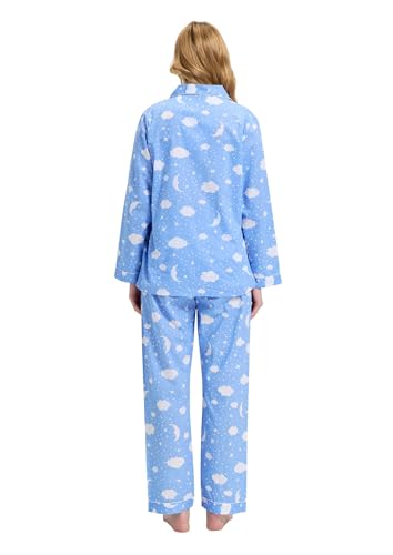 Image of GLOBAL Women Cotton Pajamas Long Sleeve PJs Button Down Sleepwear S-3XL