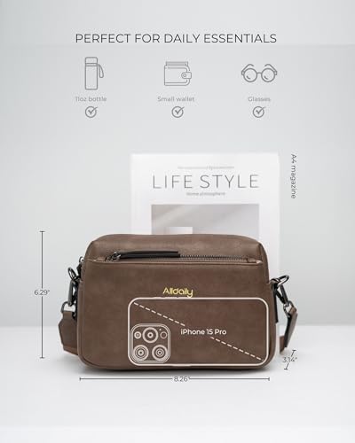 Image of Alldaily Small Triple Zip Crossbody Purse for Women, Vegan Leather Phone Bag with Wide Shoulder Strap