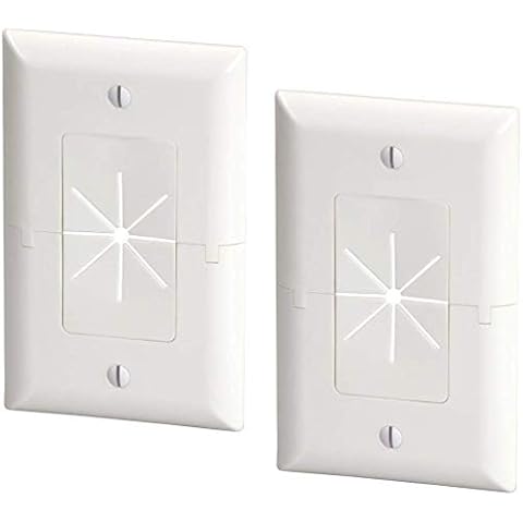 DataComm Electronics 45-0017-WH-2PK (2 Pack) Split Style TV Plate with Flexible AV/HDMI Cable Pass-Through - White Cover