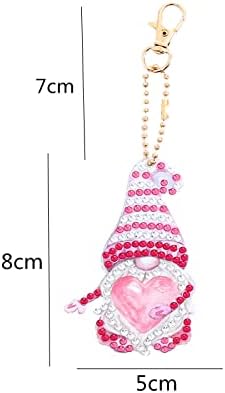 Mwoot 5 Pieces Double Sided 5D Diamond Art Painting Keychain Kit, DIY Dwarf Round Drill Crystal Cute Gnome Keyring, Rhinestone Painting Key Chains Pendant for Women Mobile Backpack Handbag Decor(Pink)