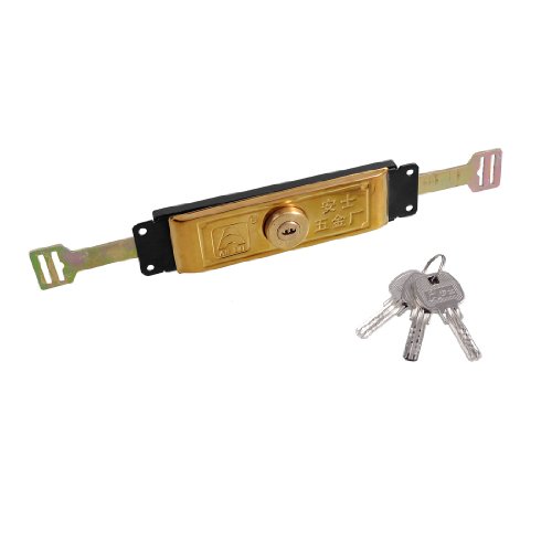 Image of Aexit Gold Tone Padlocks & Hasps Black Brass Metal Garage Pulling Roller Door Lock w Keyed Padlocks 3 Keys
