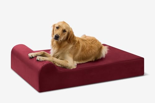 Barker Beds Large Orthopedic Dog Bed - 7' Pillow Top with Headrest - 50-70 lbs - Memory Foam for Joint Pain & Arthritis - Vet Recommended, Washable Cover - Made in USA - 48'x30'x7' - Burgundy
