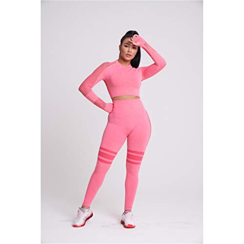 MANON ROSA Workout Sets Women 2 Piece Yoga Fitness Clothes Exercise Sportswear Legging Crop Top Pink Large