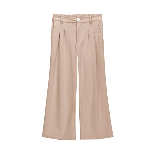 Kids Girls Wide High Waist Wide Loose Front Button Leg School Business 𝓤niform Pants Trousers with Pockets3