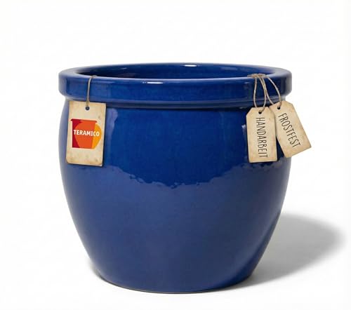Pflanzgefäß Steinzeug 100% Frostfest | Keramik Blumentopf Außen & Innen (Verschiedene Größen) | Massiver Pflanzkübel mit Drainage-Loch | Premium, stilvoll (Royal Blau, 29cm x 23cm)
