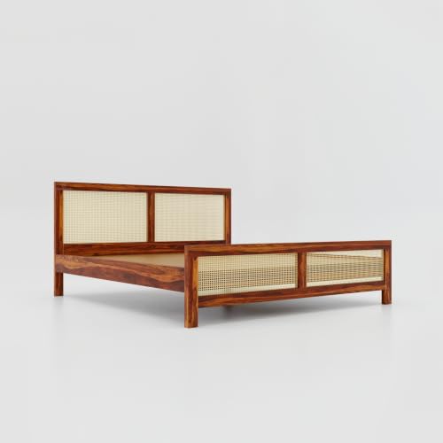 Image of Solid Sheesham Wood Queen Size Bed | Wooden Queen Size Cot Bed Double Bed for Bedroom,Home (Honey)