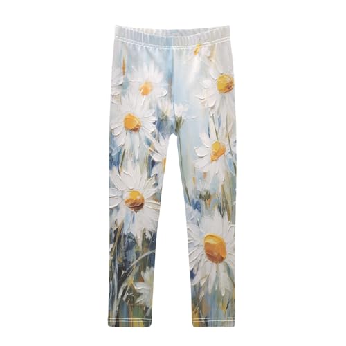 Bolaz Toddler Girls Leggings Printed Yoga Pants Leggings White Yellow Painting Dasiy for Kids