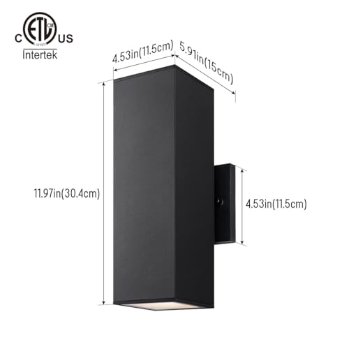 Image of mirrea 12 inch Modern Outdoor Porch Light in 2 Lights, Matte Black, 1 Pack