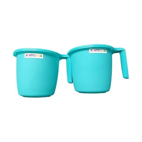Indian Plastic Mugs for Bathroom Bath Accessory Set of 2 Mugs Bathing Mugs Dabba, Certified Bathing Water Mug - 1.5 Litre Each - Assorted Colors Cover