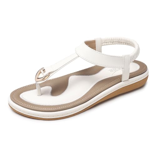 Image of SHIBEVER Womens Sandals Summer Flat: Dressy Casual T-Strap Flip Flop Thong Flats Sandals - Comfortable Walking