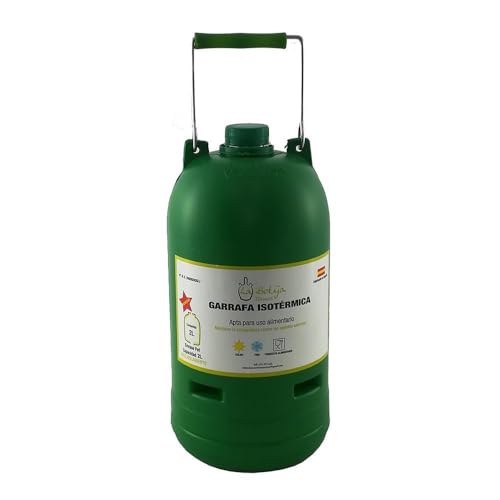 La Botija Garrafa Isotérmica 2L, Triple Capa Aislante, Uso Alimentario, Con Asa Metálica, Verde