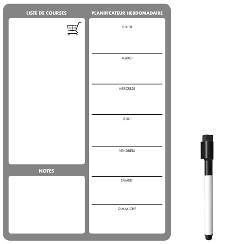 Planning Frigo Magnétique | Tableau Blanc Effaçable & Semainier | Liste de Courses et Calendrier pour Organisation Familiale (30 x 21cm [A4], noir &...