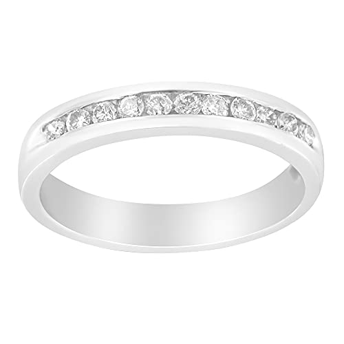 18K White Gold 1/4 Cttw Channel Set Brilliant Round-Cut Diamond Classic 11 Stone Wedding Band Ring (E-F Color, I1-I2 Clarity) - Size 10