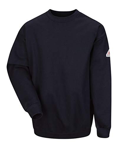 Bulwark FR Men's SEC2 Brushed Fleece Crewneck Sweatshirt- CAT 2 - Flame Resistant (X-Large) Navy