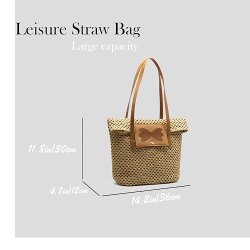 Image of Straw Beach Bag for Women, Large Tote Buckets Straw Purses Mesh Beach Handbag Shoulder Bags, Retro Women Clutch