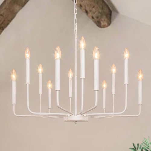 Rviezza French Country Chandelier, 12-Light White Farmhouse Chandeliers for Dining