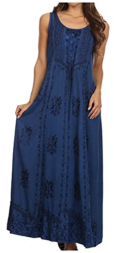 Image of Sakkas Stella Long Tank Top Adjustable Caftan Corset Dress with Embroidery