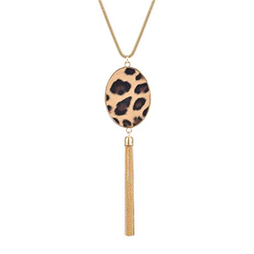 ASKMOON Long Necklace for Women Leopard Pendant Necklace Bohemia Fringe Tassel Necklaces Y Chain Necklace Fashion Jewelry (Ellipse)