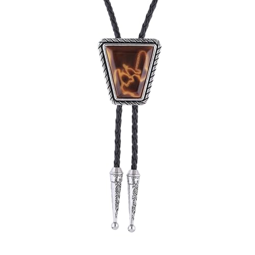 Image of Bolo Tie for Men Women Cowboy Turquoise Celtic Natural Tiger Eye Stone Longhorn Bull Western Leather Bolo Necktie