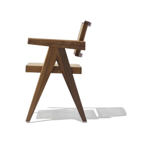 Image of Solid Wood Arm Chair with Cushion and Cane Back Support Chair Living Room Bedroom Home Wooden Armchair Furniture Garden Balcony Outdoor & Indoor (Walnut Chair with Cane)