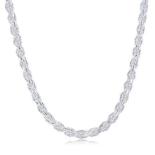Collier chaîne corde argent sterling 3,5 mm taille diamant pour homme et femme