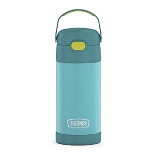 THERMOS FUNTAINER Water Bottle with Straw - 12 Ounce - Kids Stainless Steel Vacuum Insulated Water Bottle with Lid, Blue/Green