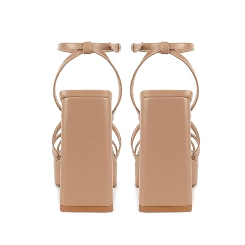 Image of ISNOM Platform Chunky Heels for Women, Block Heel Sandals with Open Square Toe and Ankle Strap