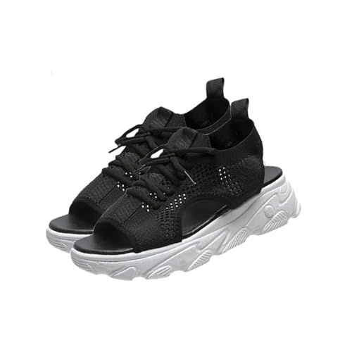 Women's Open Toe Orthopedic Wedge Sneakers - Lace-Up Non-Slip Arch Support Hollow Out Mesh Platform Walking Shoes for Summer Beach Outdoor Casual