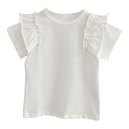 ofeirhz Camiseta de manga corta para niños y niñas, cuello redondo, color sólido, casual, para salir de 1 a 7 años, camisetas de malla para niñas pequeñas (blanco, 6-7 años)