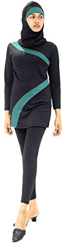 Musuly Burkini Noir Et Vert – Malliot De Bain Combinaison avec Voil (40)