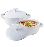 Bruntmor Bake & Serve Oven Safe Ceramic Soup Bowls With Handles and lids - 20oz Set of 2, For Soups,...