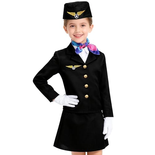 Davsolly Flight Attendant Costume for Kids Stewardess Costume Set for Girls’ ...