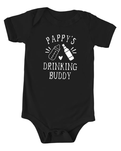 Image of Pappy's Drinking Buddy Color Infant Bodysuit, Funny Baby Shower Newborn Gift, Pregnancy Reveal Onesie Present, Father's Day, Unisex (6M, Short Sleeve, Black)