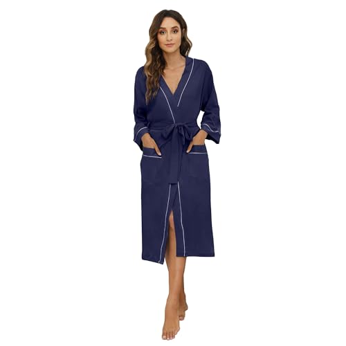 Image of HEARTNICE Womens Cotton Robe, Soft Kimono Spa Knit Long Bathrobe Lightweight Loungewear
