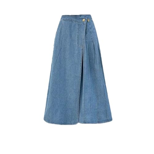 Women's High Waist Slim Fit Pleated Denim Skirt Casual Midi A-Line Jean Skirt