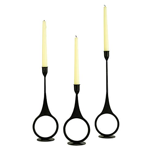 MY SWANKY HOME Modern Black Cast Iron Taper Candle Holders Set 3 Elegant Metal Circle Ring