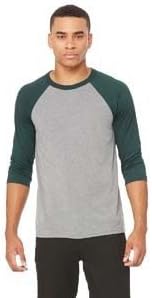 Bella + Canvas Unisex 3/4-Sleeve Baseball T-Shirt - Grey/EMERLD TRB - 2XL - (Style # 3200 - Original Label) - Image 2