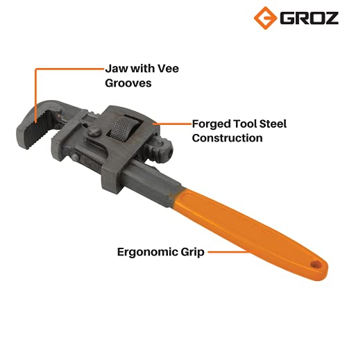Image of GROZ Adjustable Pipe Wrench| Ideal for All Plumbing Related Home & Industrial Repairs| Forged Tool Steel Construction| Hardened Jaws with Vee Grooves| Ergonomic Handle| Length: 18 inch (450 mm)| SPW /18